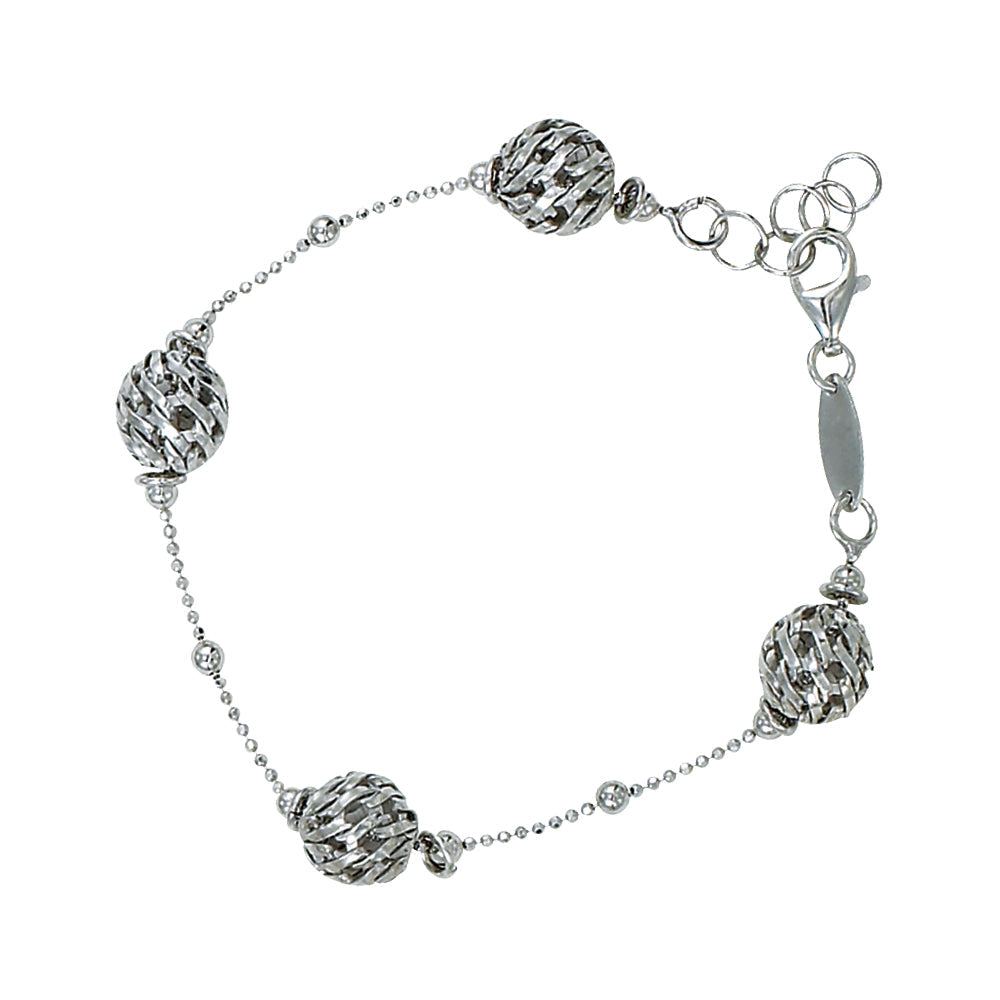 Franco Stellari Italian Sterling Silver Diamond Cut Bead Stations Bracelet, 7-8" Adj