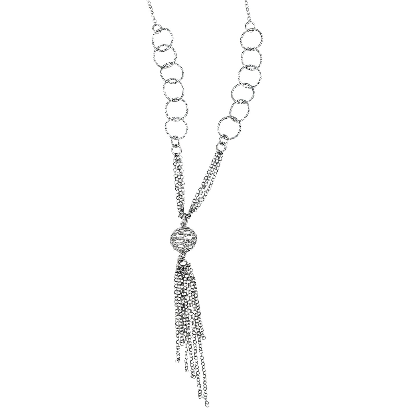 Franco Stellari Italian Sterling Silver Circles & Tassel Necklace, 20"