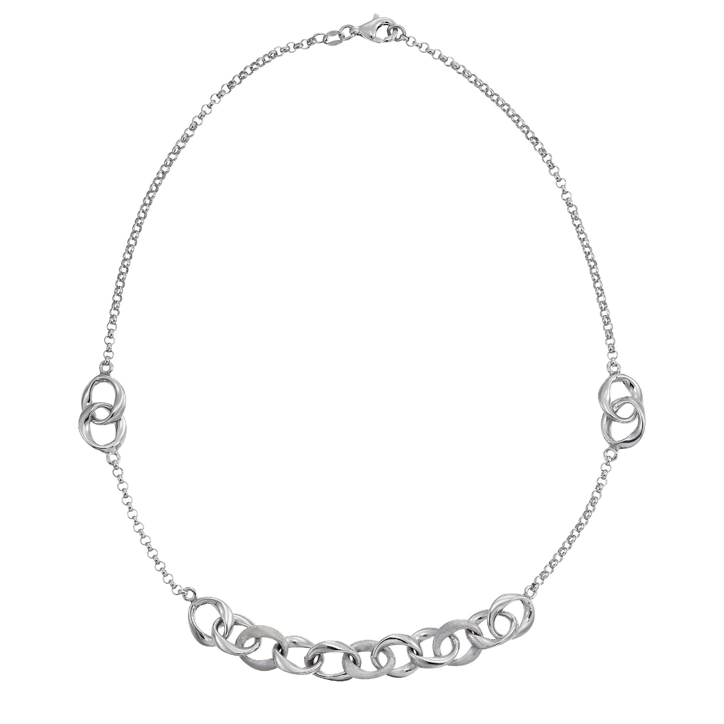Franco Stellari Italian Sterling Silver Satin/Polished Link Necklace, 17"