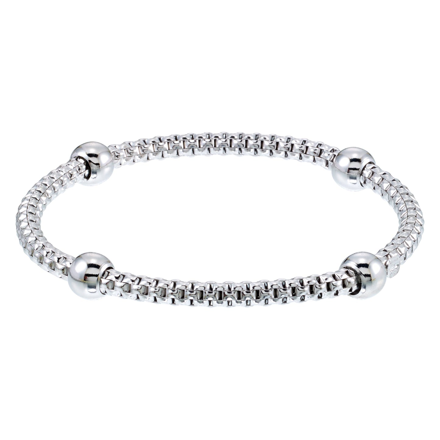 Franco Stellari Italian Sterling Silver Stretch 5mm Round Box Bracelet, 7.5"