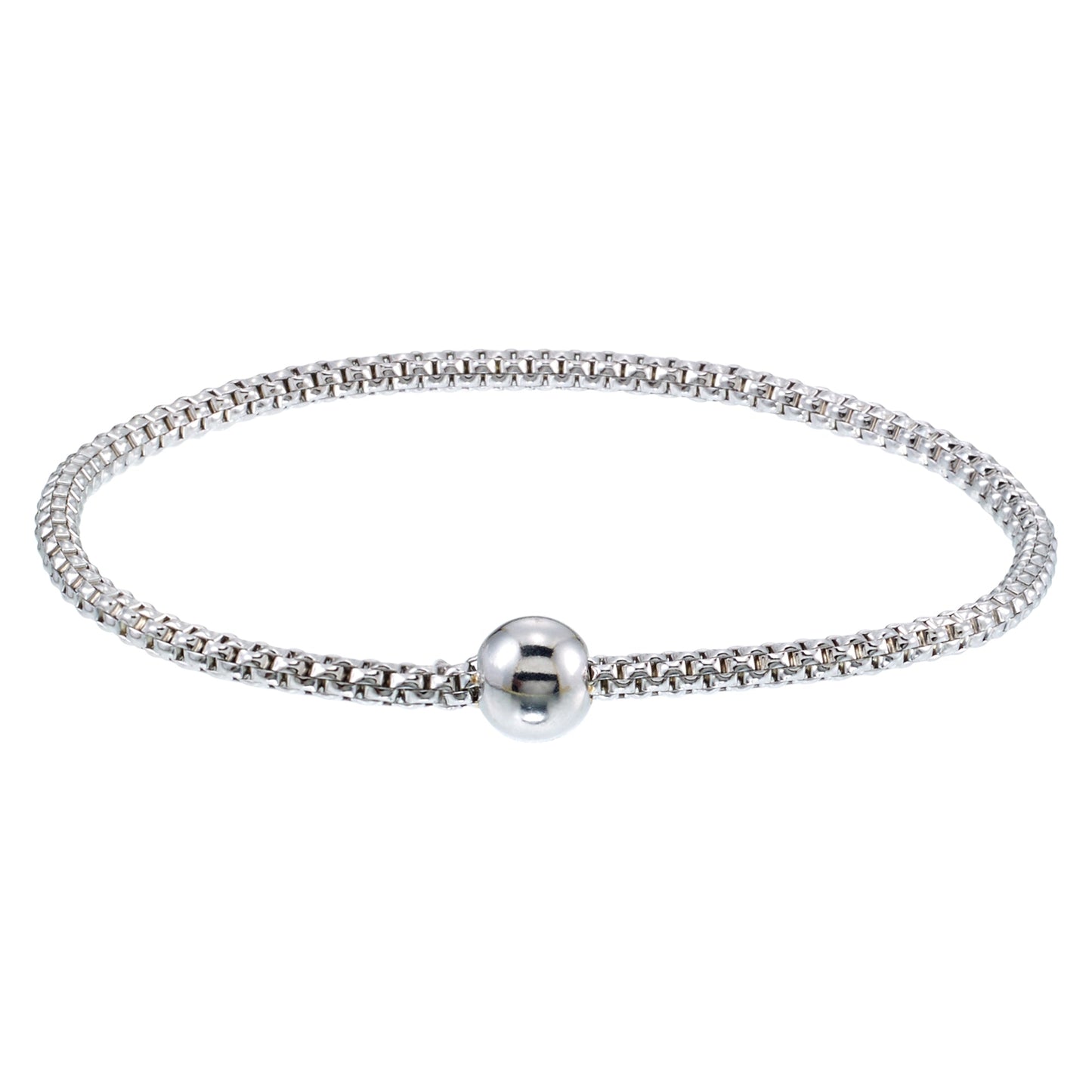 Franco Stellari Italian Sterling Silver Stretch 3mm Round Box Bracelet, 7.5"