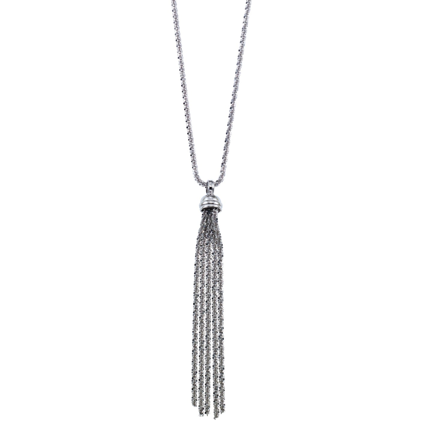 Franco Stellari Italian Sterling Silver Sparkle Rope Tassel Lariat Necklace, 18"