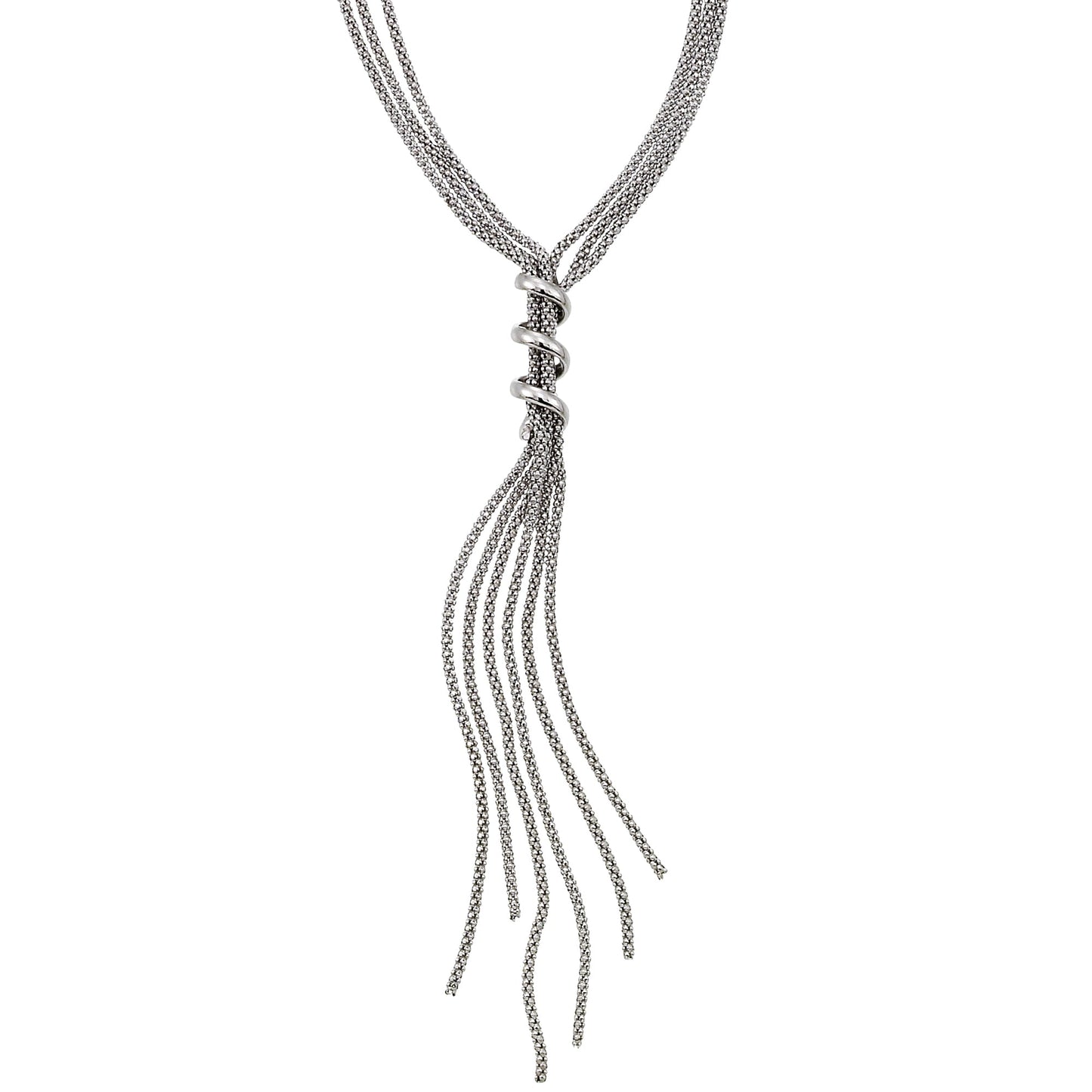 Franco Stellari Italian Sterling Silver Multistrand Popcorn Lariat w/Coil, 18"