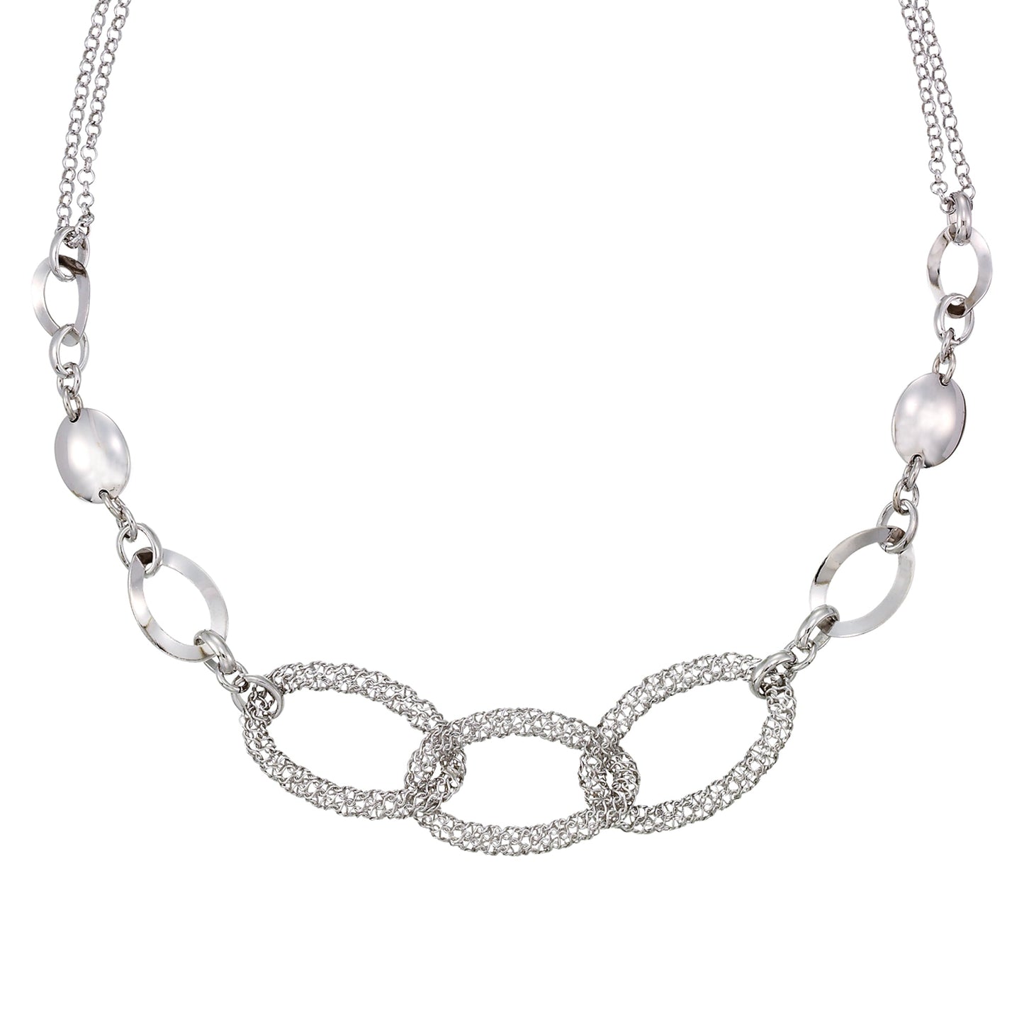 Franco Stellari Italian Sterling Silver Fancy Oval & Mesh Link Necklace, 18"
