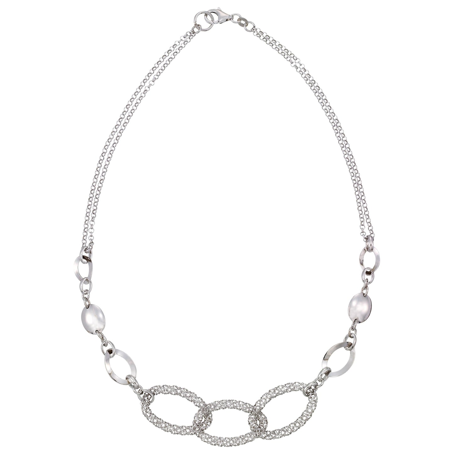 Franco Stellari Italian Sterling Silver Fancy Oval & Mesh Link Necklace, 18"