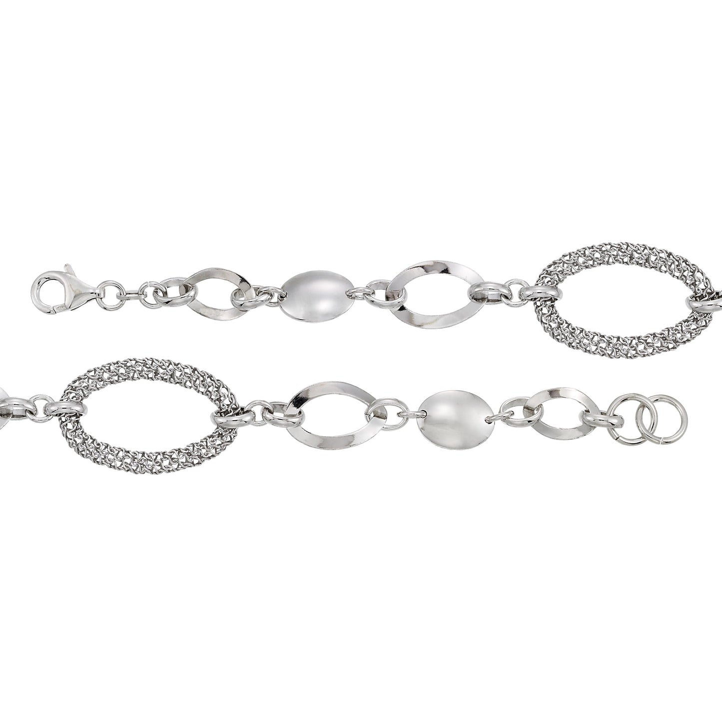Franco Stellari Italian Sterling Silver Fancy Oval & Mesh Link Bracelet, 7.5"