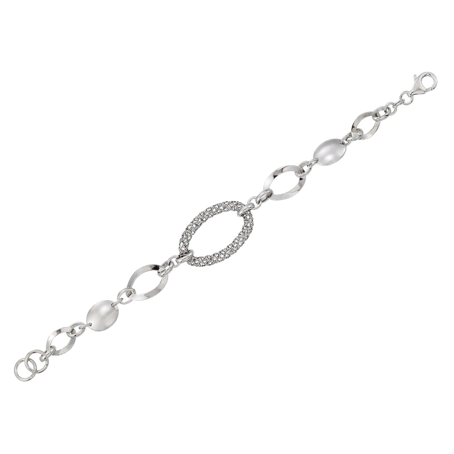 Franco Stellari Italian Sterling Silver Fancy Oval & Mesh Link Bracelet, 7.5"
