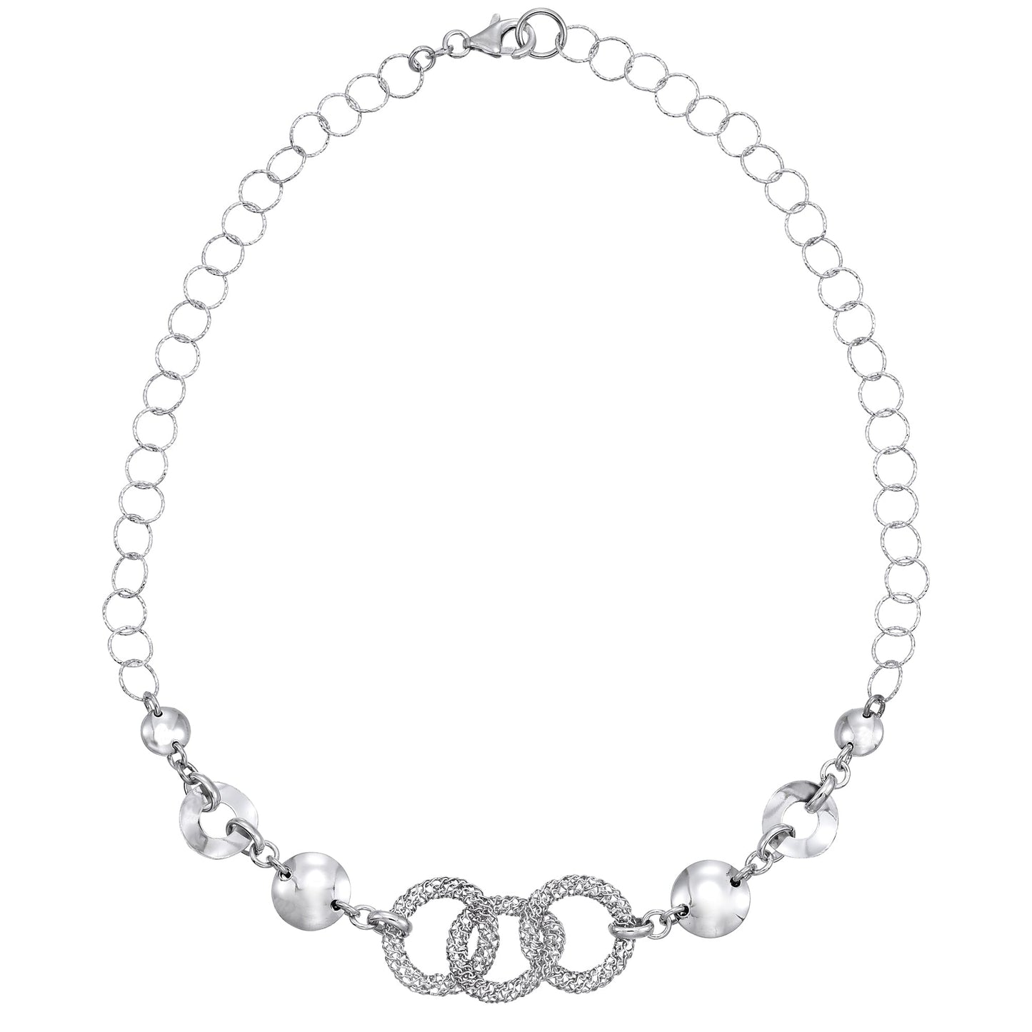 Franco Stellari Italian Sterling Silver Fancy Circle & Mesh Link Necklace, 18"