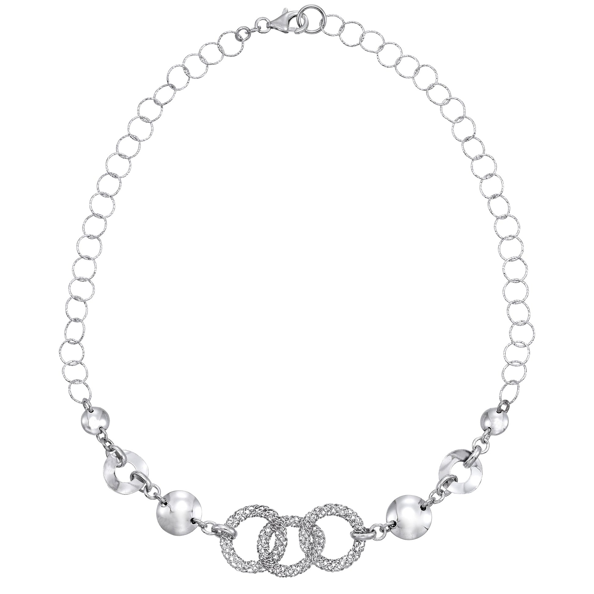 Franco Stellari Italian Sterling Silver Fancy Circle & Mesh Link Necklace, 18"