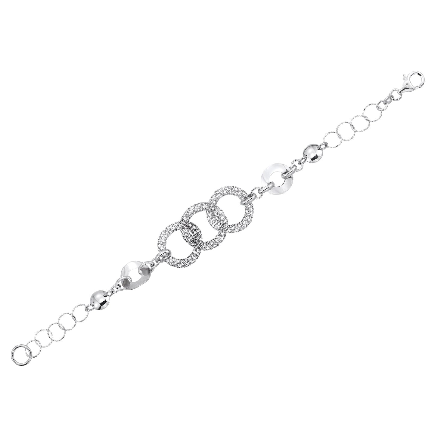 Franco Stellari Italian Sterling Silver Fancy Circle & Mesh Link Bracelet, 7.5"