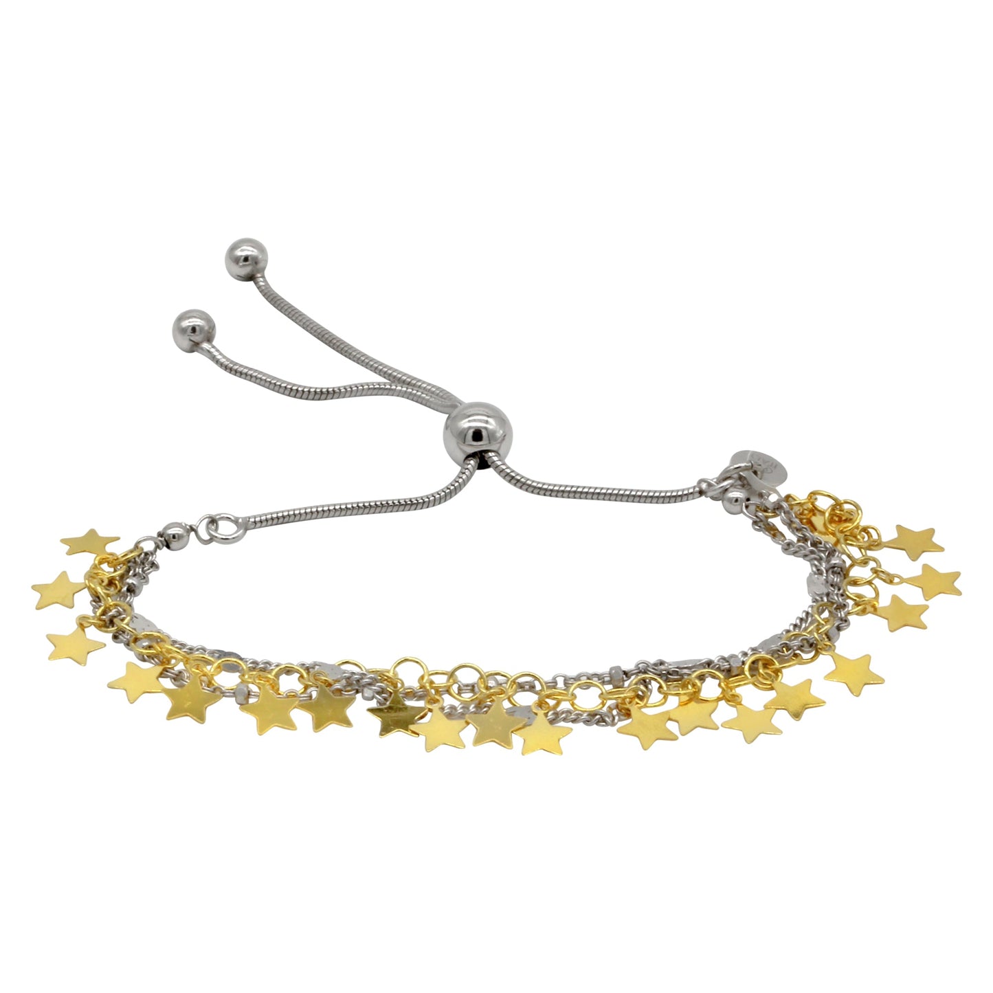Franco Stellari Italian Sterling Silver Two-Tone Multistrand Confetti Stars Bolo Bracelet