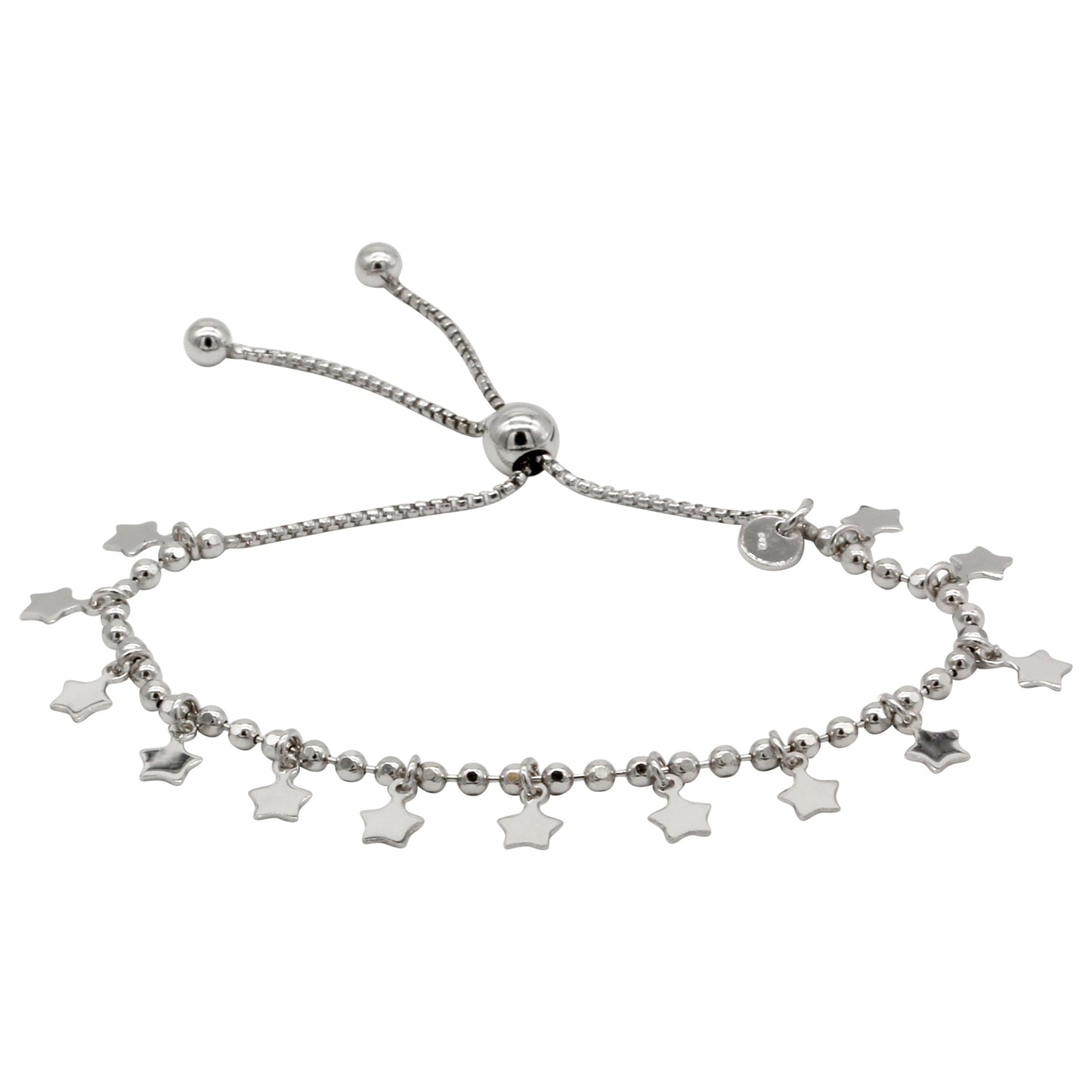 Franco Stellari Italian Sterling Silver Dangle Stars Beaded Bolo Bracelet