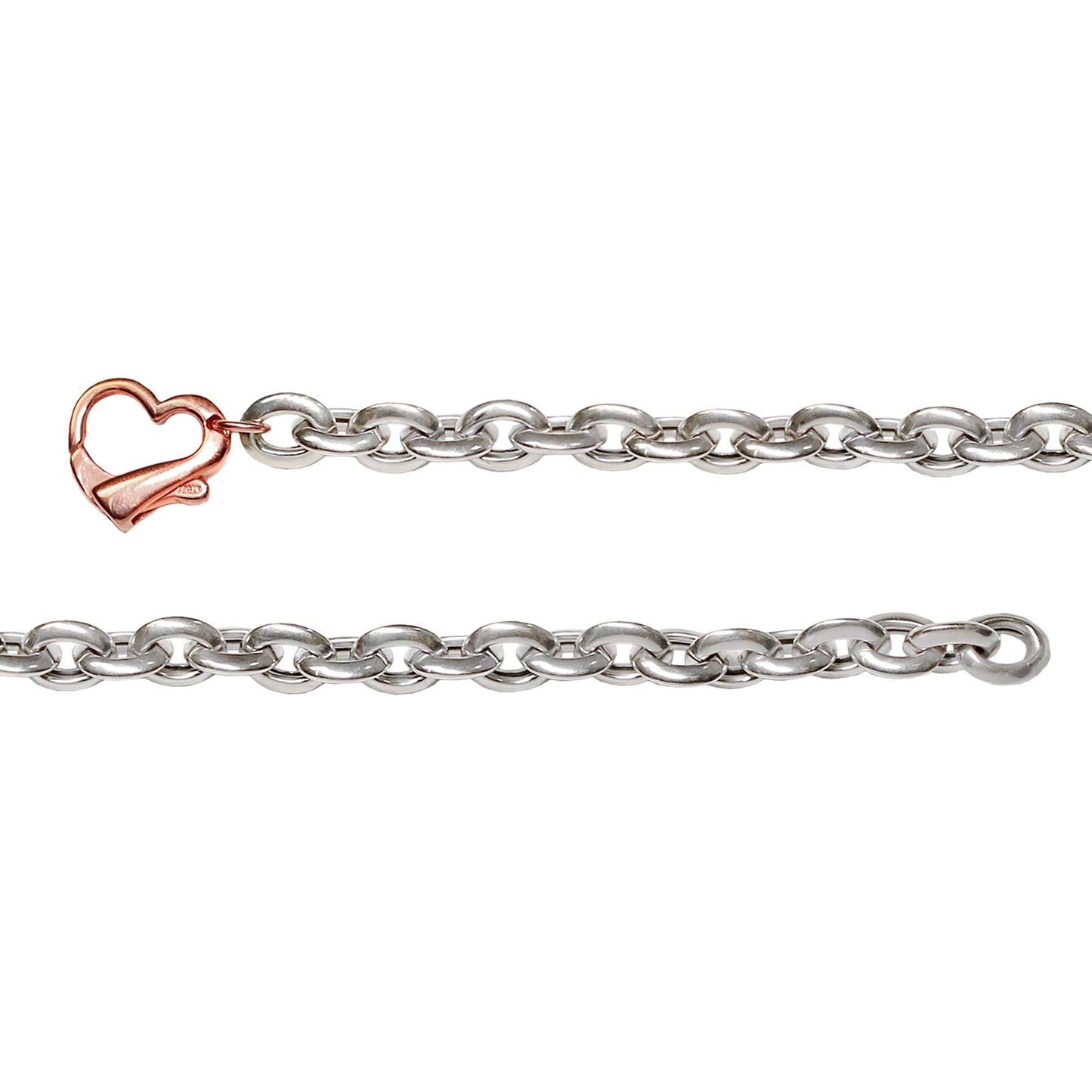 Franco Stellari Italian Sterling Silver Puffed Link Bracelet w/Rose Gold Heart Clasp, 7.5"