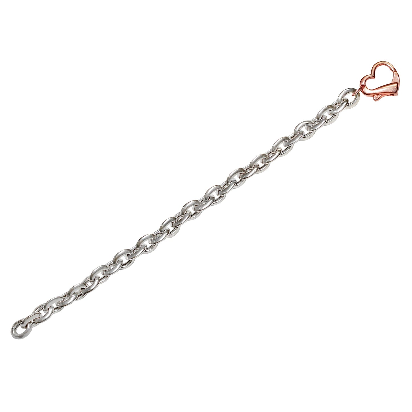 Franco Stellari Italian Sterling Silver Puffed Link Bracelet w/Rose Gold Heart Clasp, 7.5"