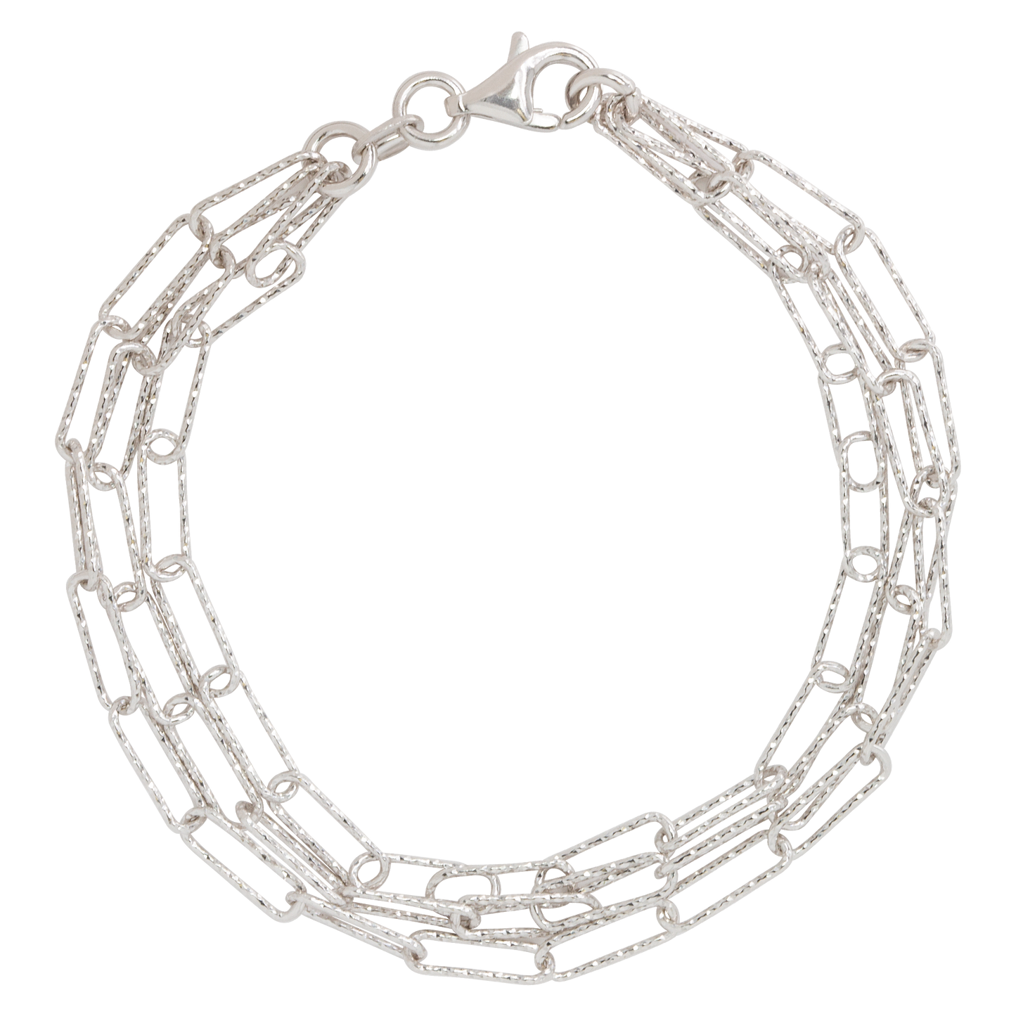 Franco Stellari Triple Row Diamond-Cut Paperclip Links Bracelet