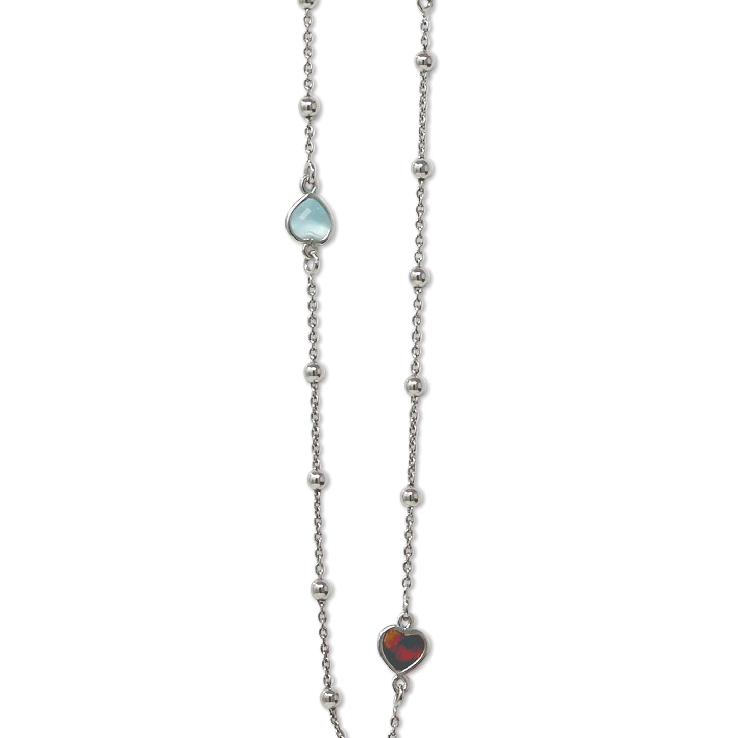 Franco Stellari Italian Sterling Silver Heart Stations 36" Long Necklace