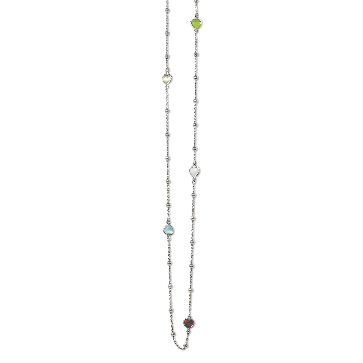 Franco Stellari Italian Sterling Silver Heart Stations 36" Long Necklace