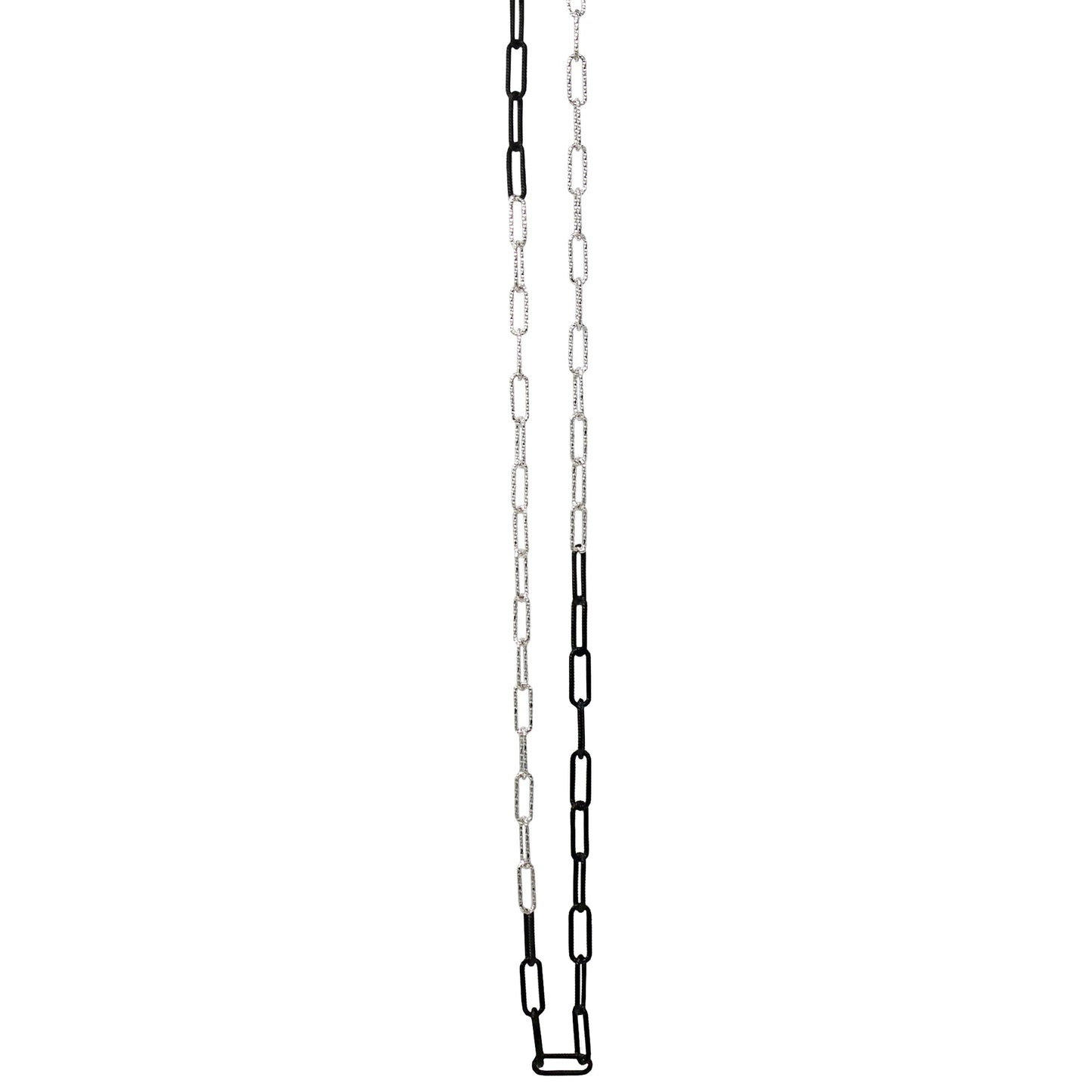 Franco Stellari Italian Sterling Silver & Black Paperclip Open Link 36" Long Necklace