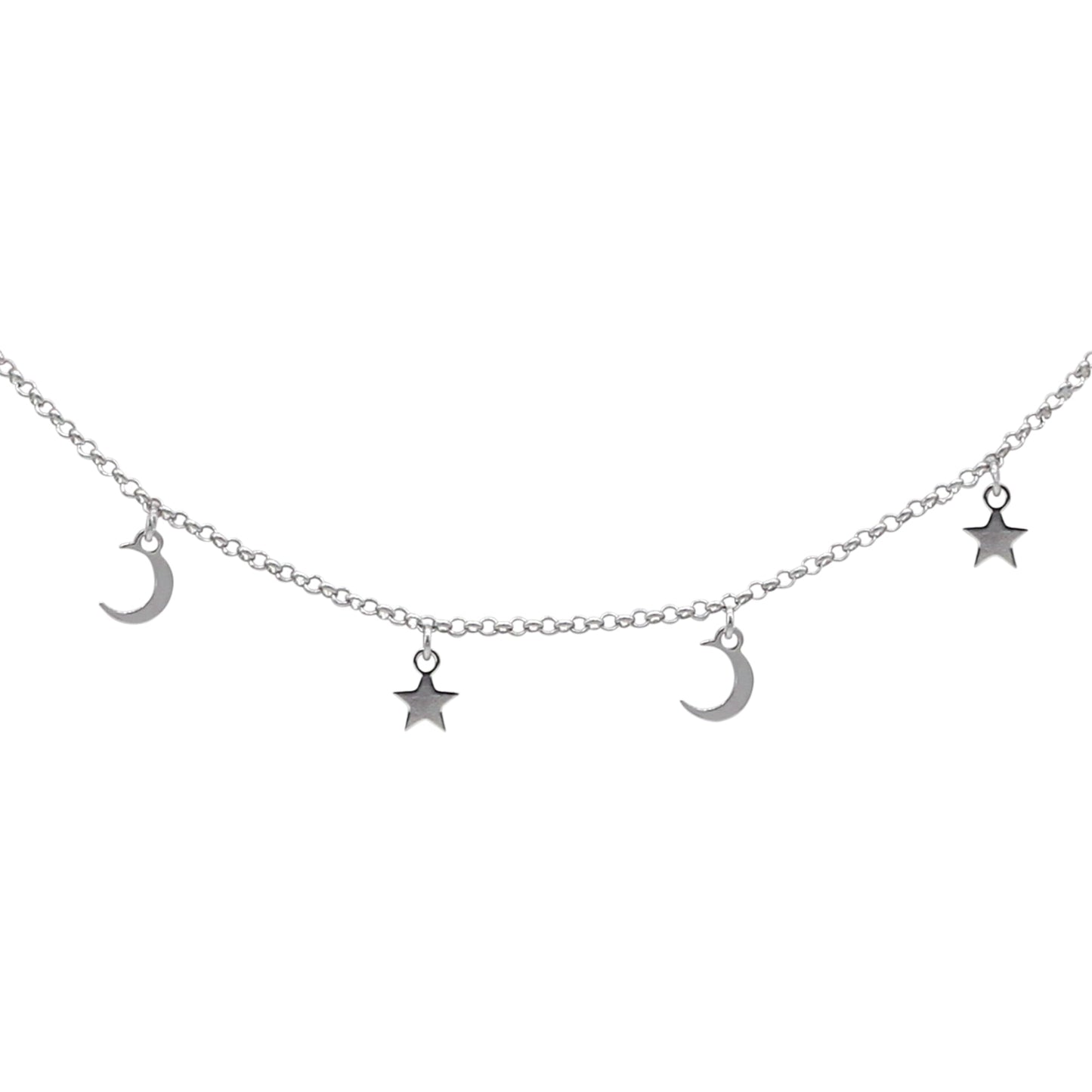 Italian Sterling Silver Dangling Moons and Stars Necklace