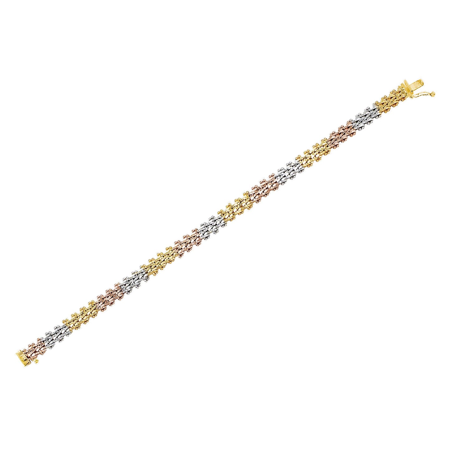 Stellari Gold Italian Tricolor Narrow Zigzag Riccio Bracelet