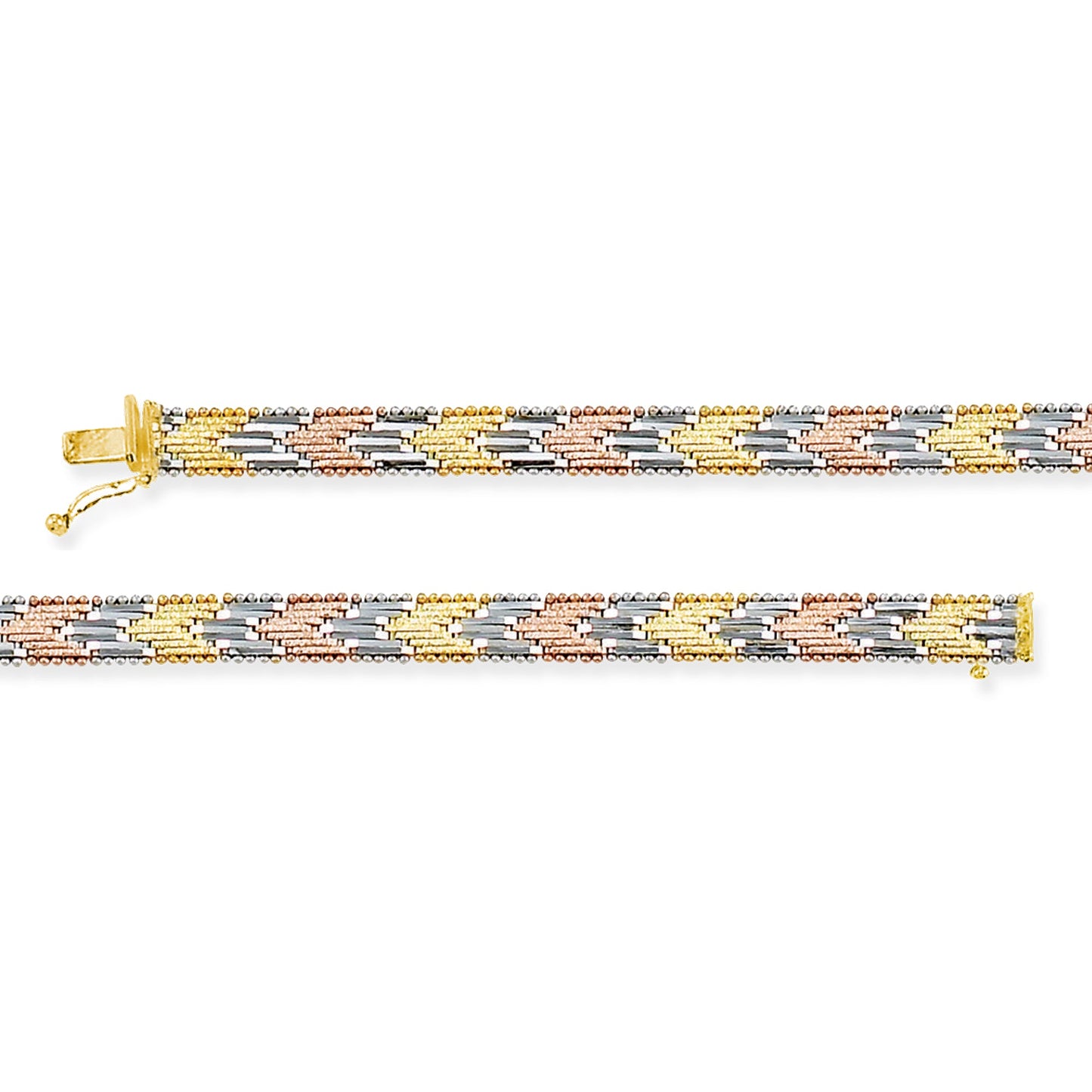 Stellari Gold Italian Tricolor Diagonal Riccio Bracelet