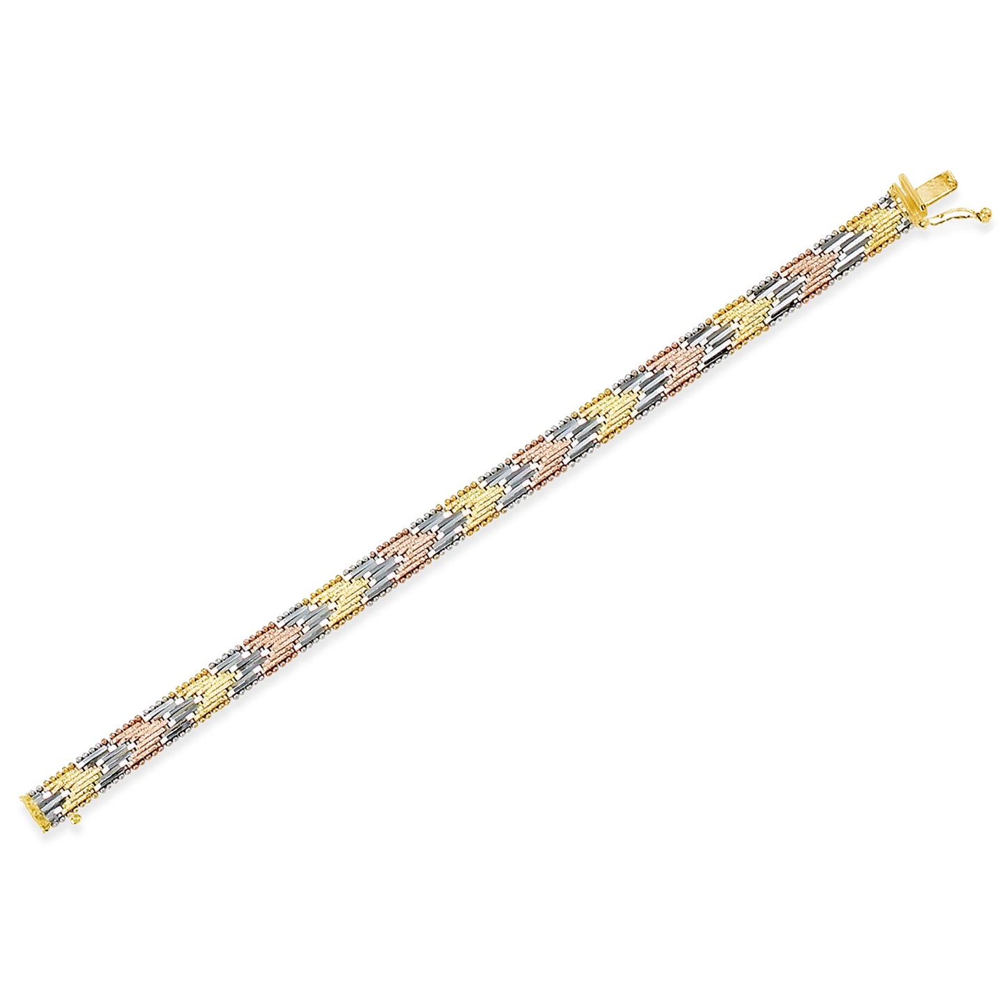 Stellari Gold Italian Tricolor Diagonal Riccio Bracelet