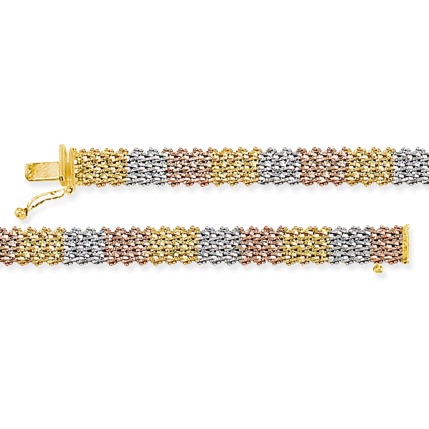 Stellari Gold Italian Tricolor Wide Zigzag Riccio Bracelet