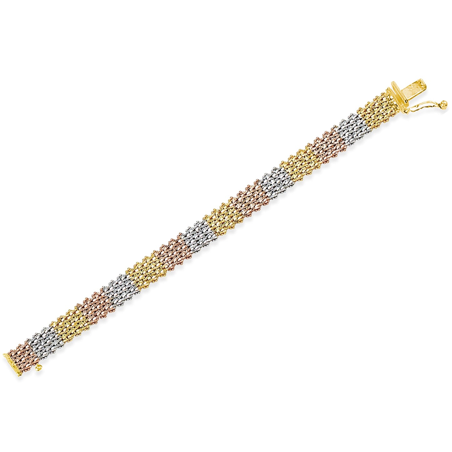 Stellari Gold Italian Tricolor Wide Zigzag Riccio Bracelet
