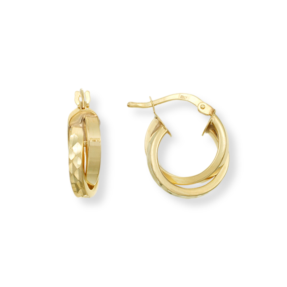 Franco Stellari Italian Sterling Silver Yellow Gold Diamond Cut Double Hoop Earrings