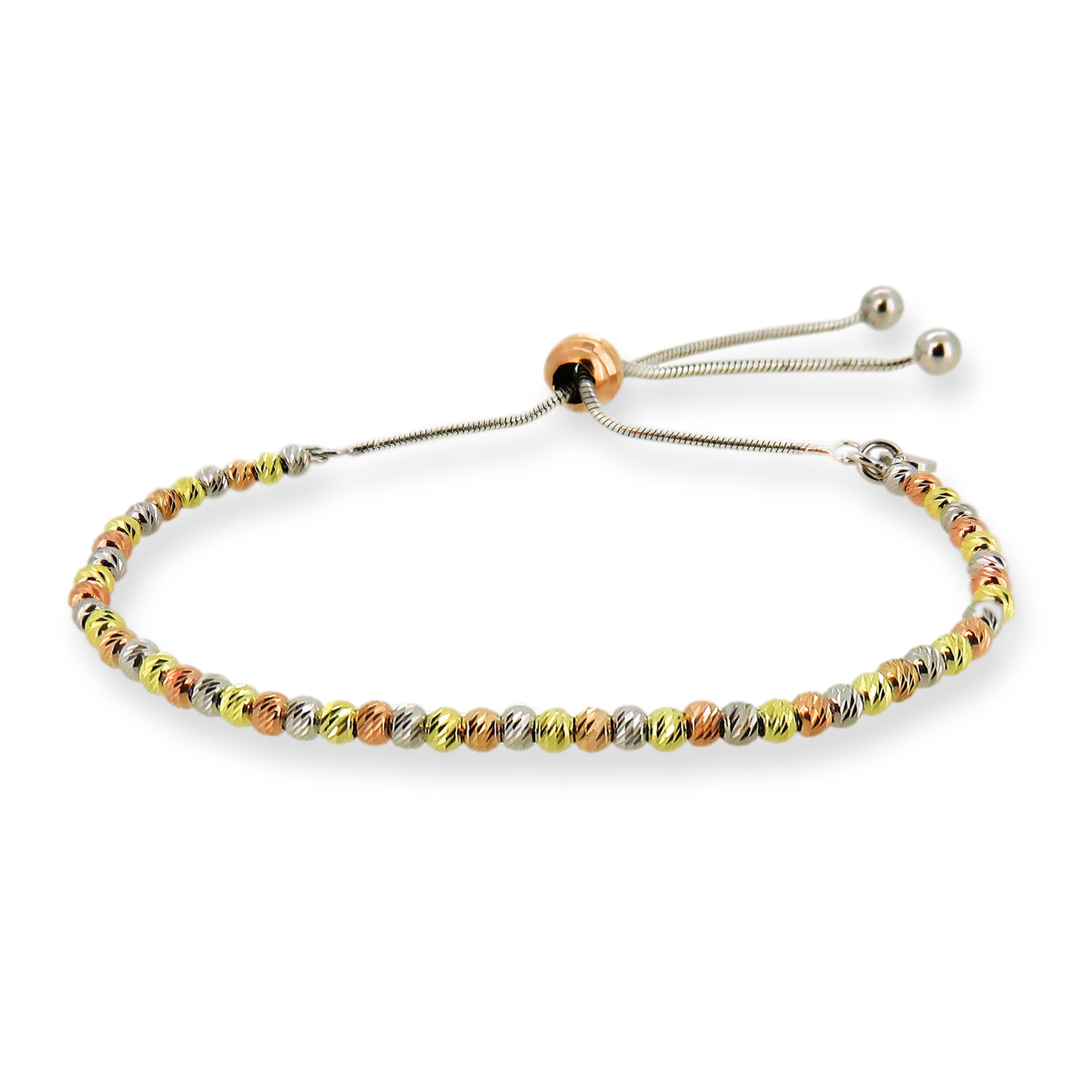 Franco Stellari Italian Sterling Silver Tricolor Diamond Cut Beaded Bolo Bracelet