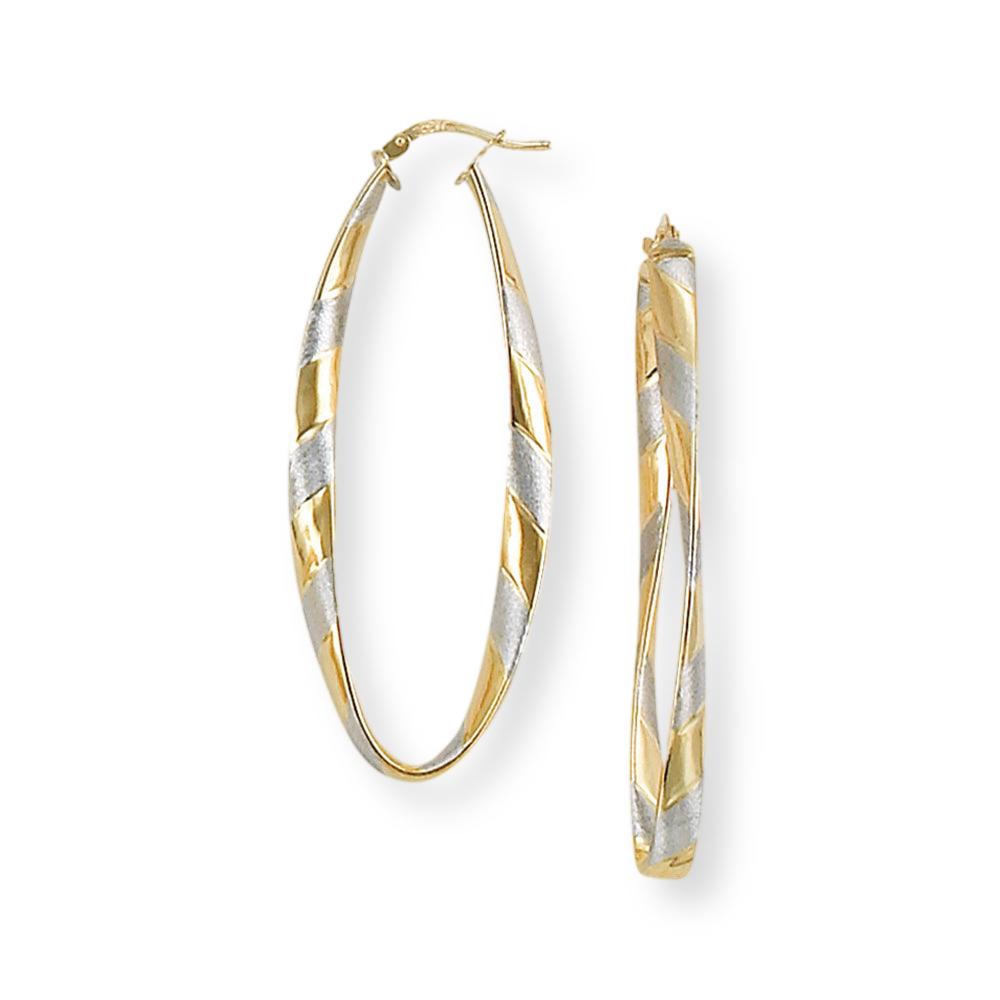 Franco Stellari Italian Sterling Silver Tricolor Gold Large Oval Twist Hoop Earrings