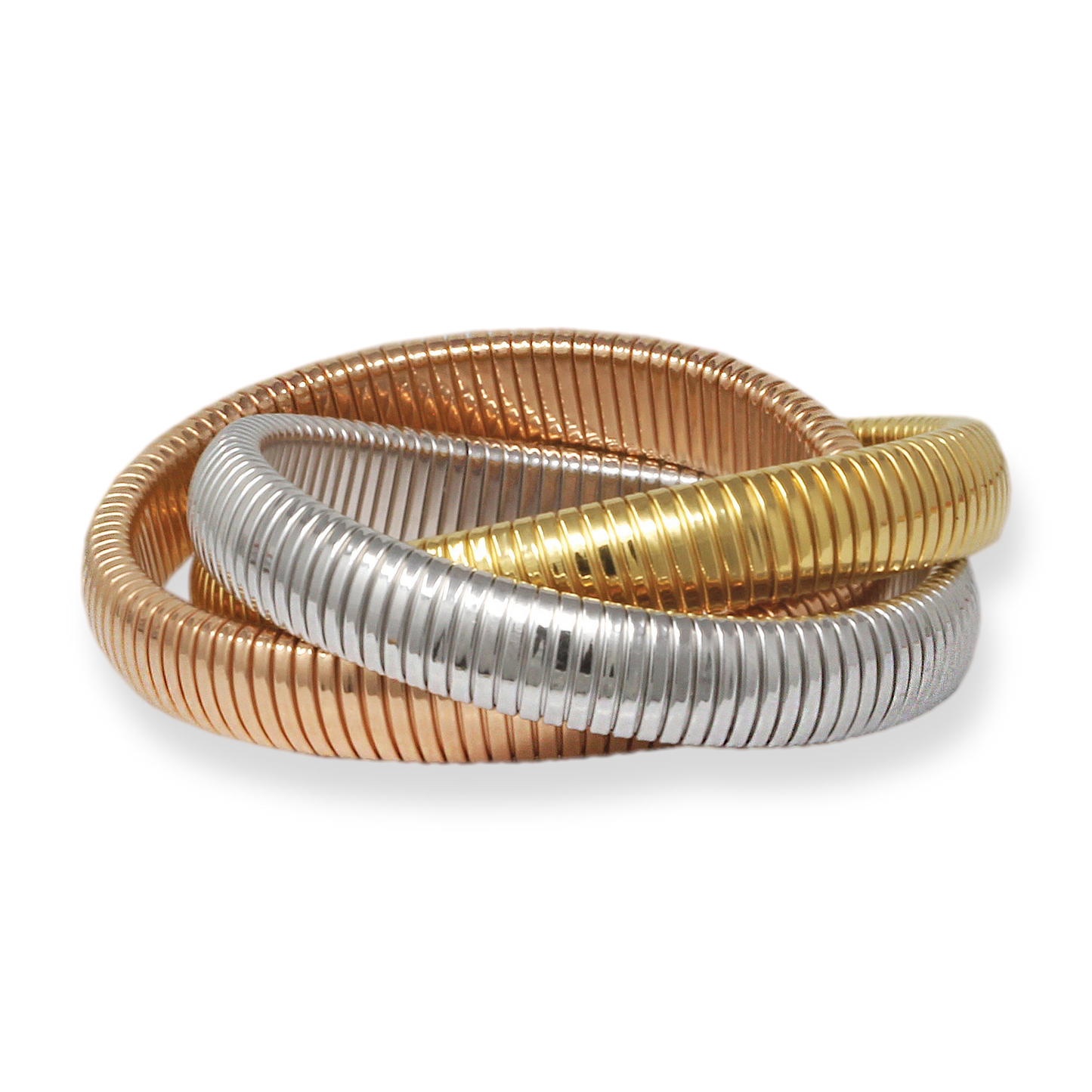 Franco Stellari Italian Sterling Silver Tricolor Tubogas Triple Stretch Bracelet