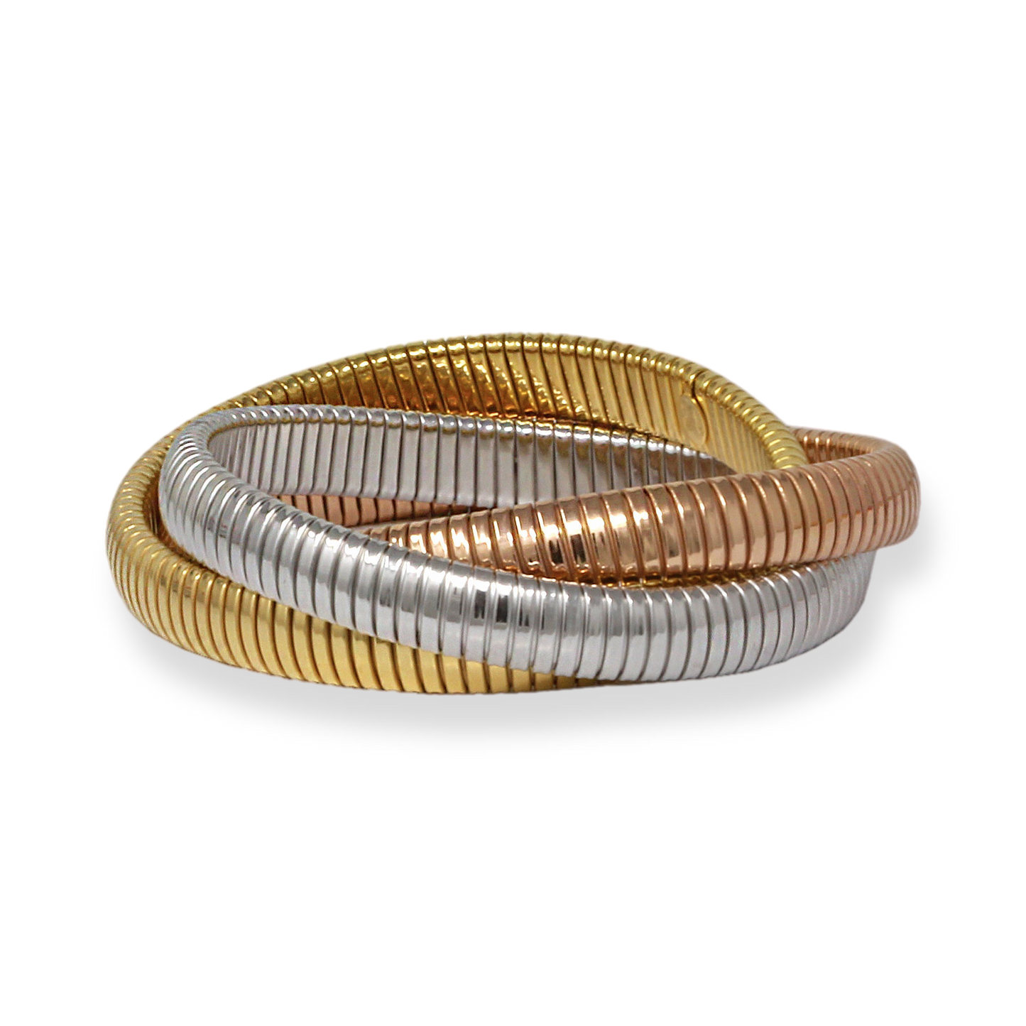 Franco Stellari Italian Sterling Silver Tricolor Tubogas Triple Stretch Bracelet