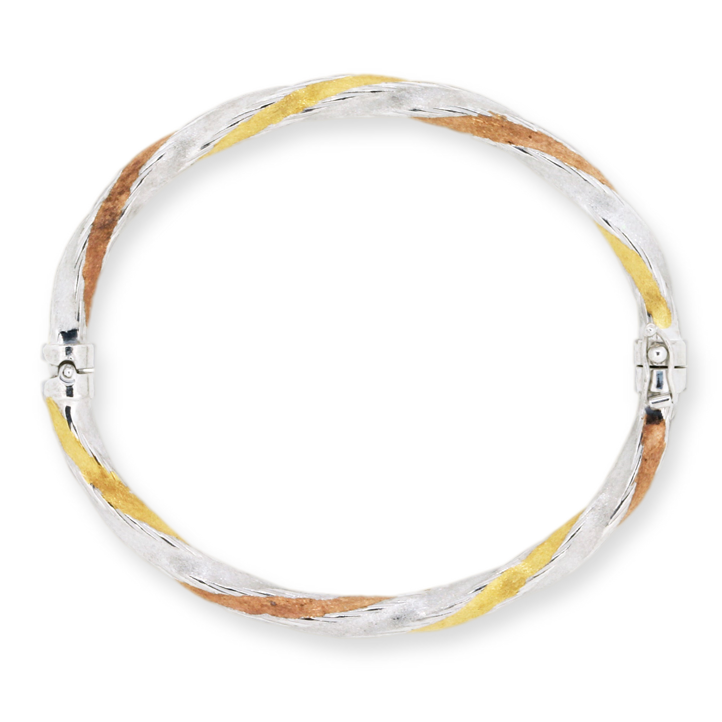 Franco Stellari Italian Sterling Silver Tricolor Gold Twist Bangle Bracelet