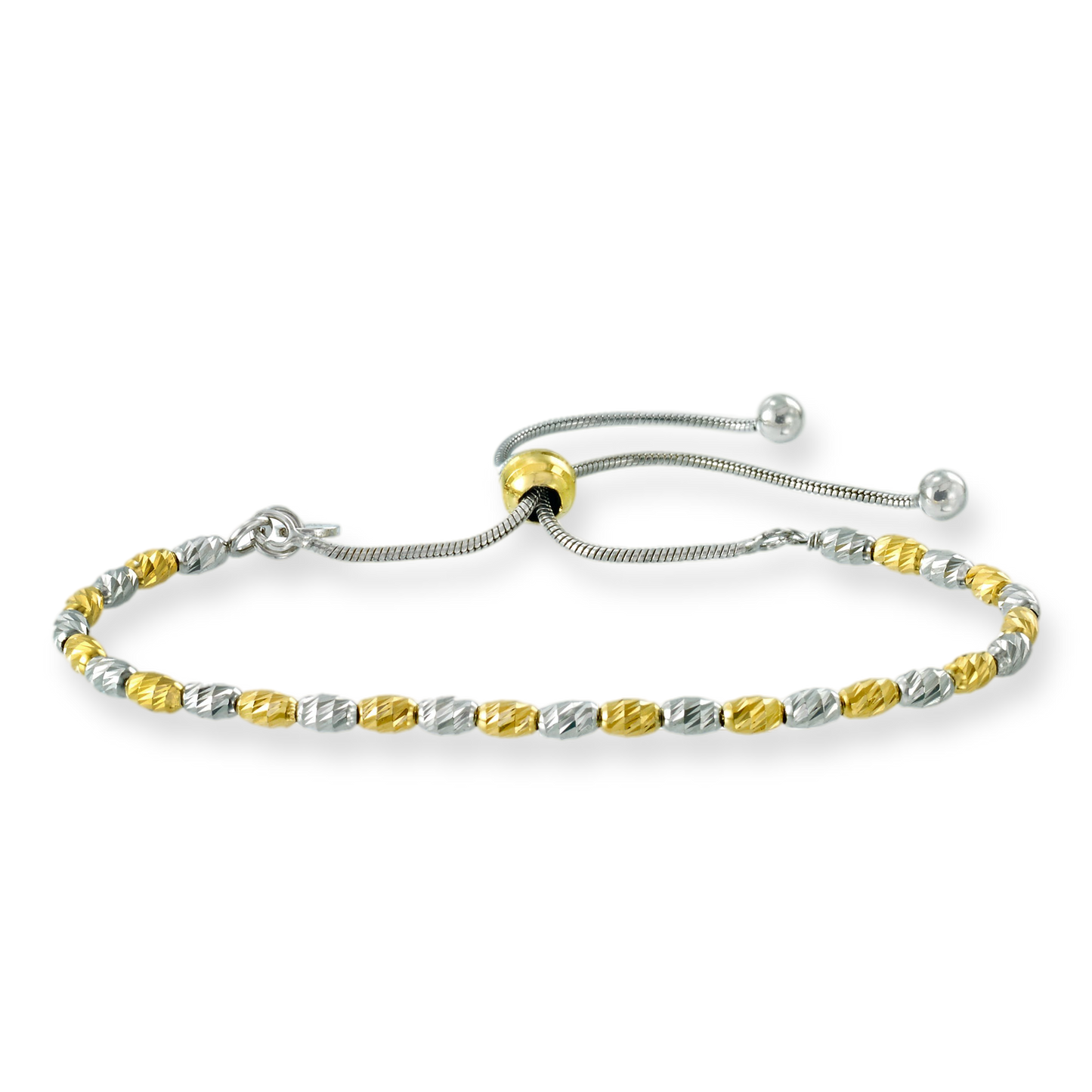 Franco Stellari Italian Sterling Silver Yellow/White Two-Tone Adjustable Bolo Bracelet