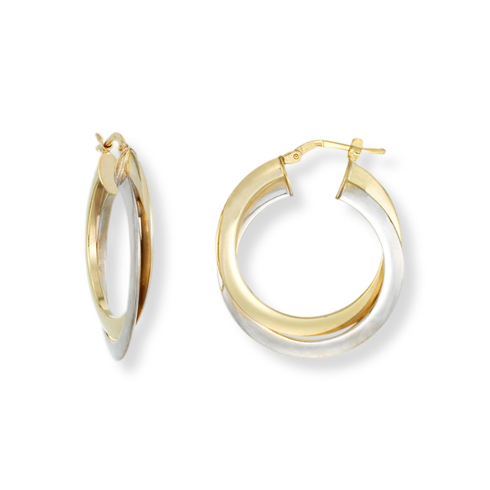 Franco Stellari Italian Sterling Silver 2-Tone Double Hoop Earrings