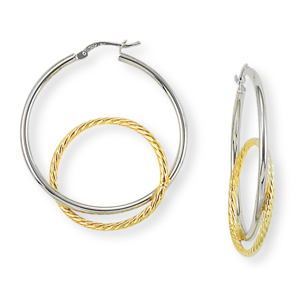 Franco Stellari Italian Sterling Silver 2-Tone Interlocking Circles Large Hoop Earrings