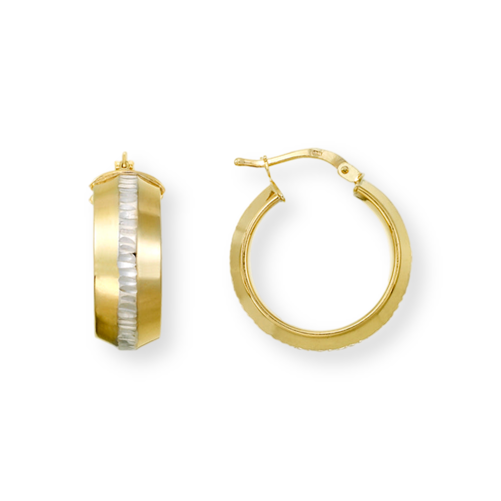 Franco Stellari Italian Sterling Silver 2-Tone Narrow Diamond Cut Center Hoop Earrings
