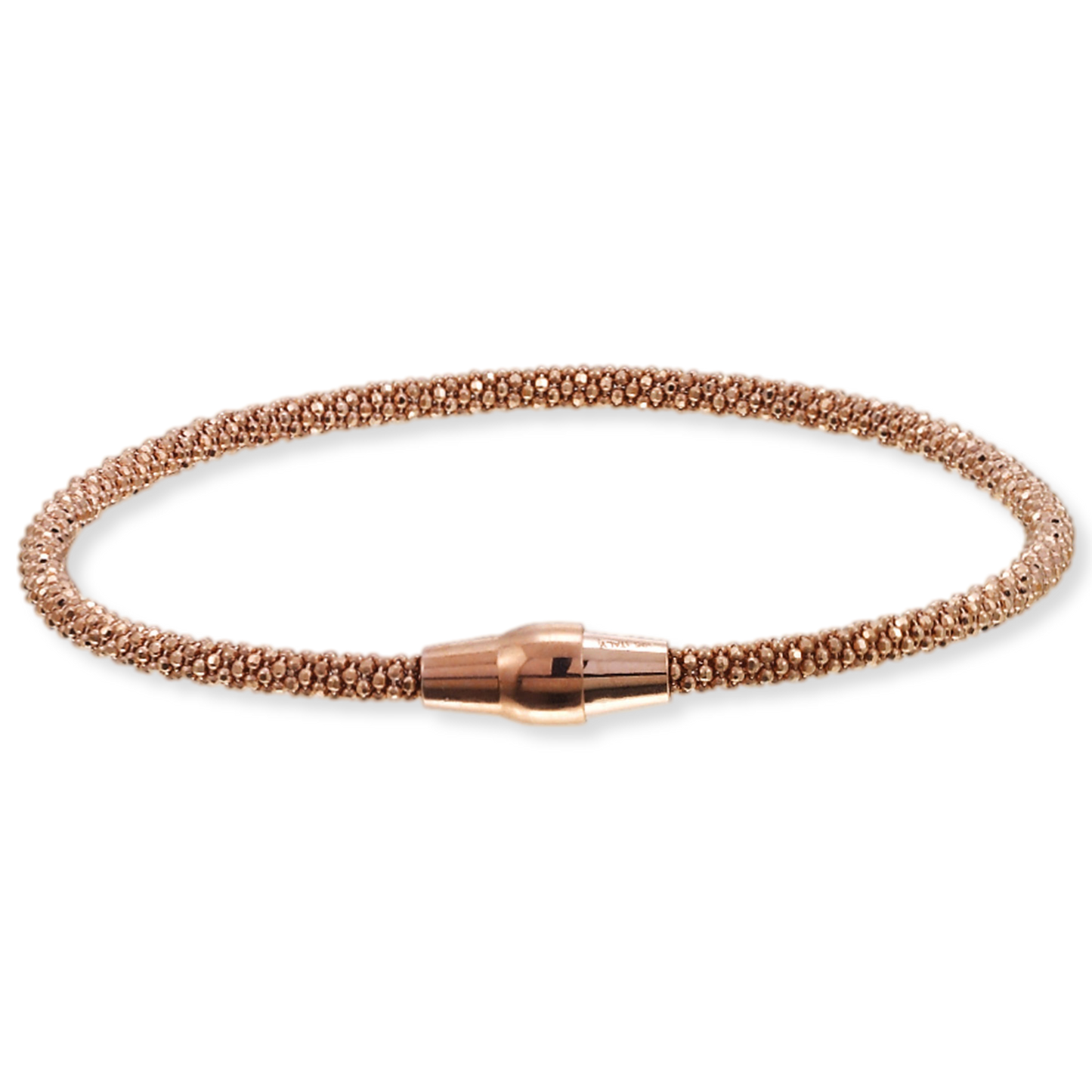 Franco Stellari Italian Sterling Silver Rose Gold 3mm Popcorn Bracelet w/Magnetic Clasp, 7.5"