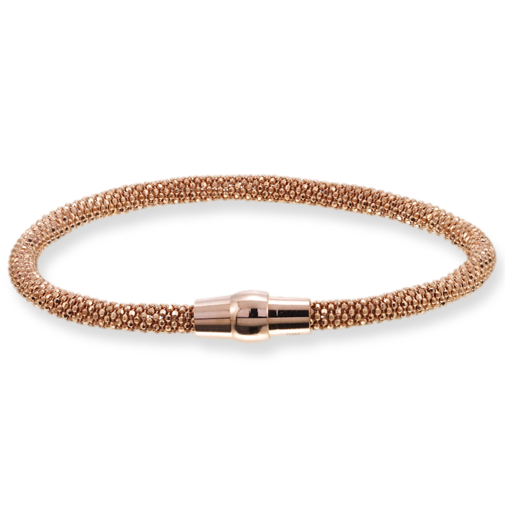 Franco Stellari Italian Sterling Silver Rose Gold 4mm Popcorn Bracelet w/Magnetic Clasp, 7.5"
