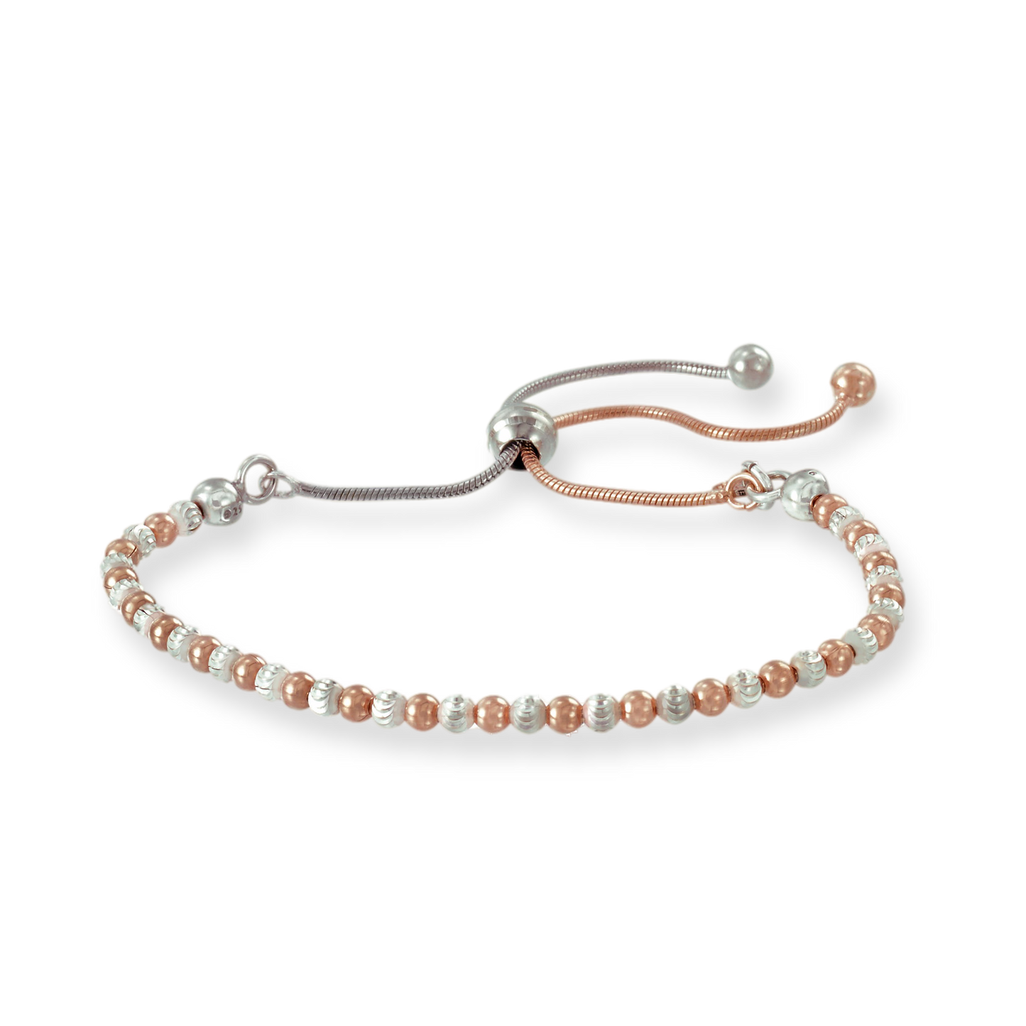 Franco Stellari Italian Sterling Silver Rose/White Two-Tone Adjustable Bolo Bracelet
