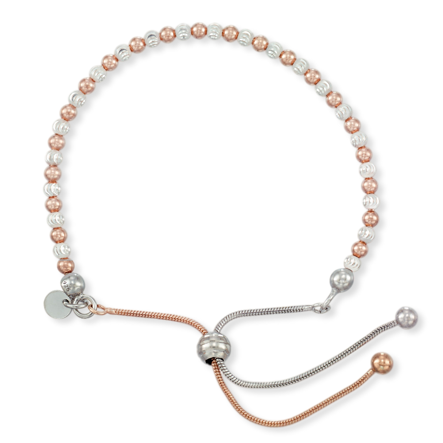 Franco Stellari Italian Sterling Silver Rose/White Two-Tone Adjustable Bolo Bracelet
