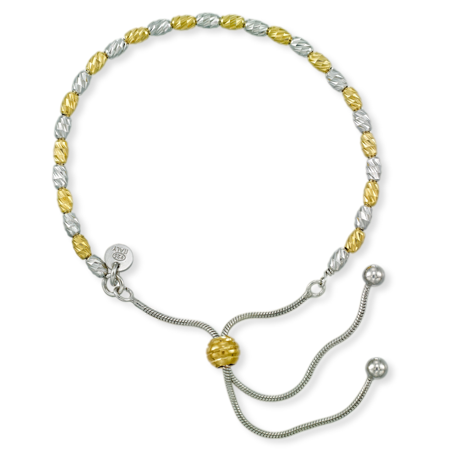 Franco Stellari Italian Sterling Silver Yellow/White Two-Tone Adjustable Bolo Bracelet