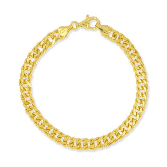 Franco Stellari Italian Sterling Silver Yellow Gold 7mm Double Link Bracelet