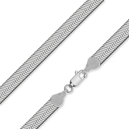 Made in Italy, Sterling Silver 6mm Herringbone Chain Necklace