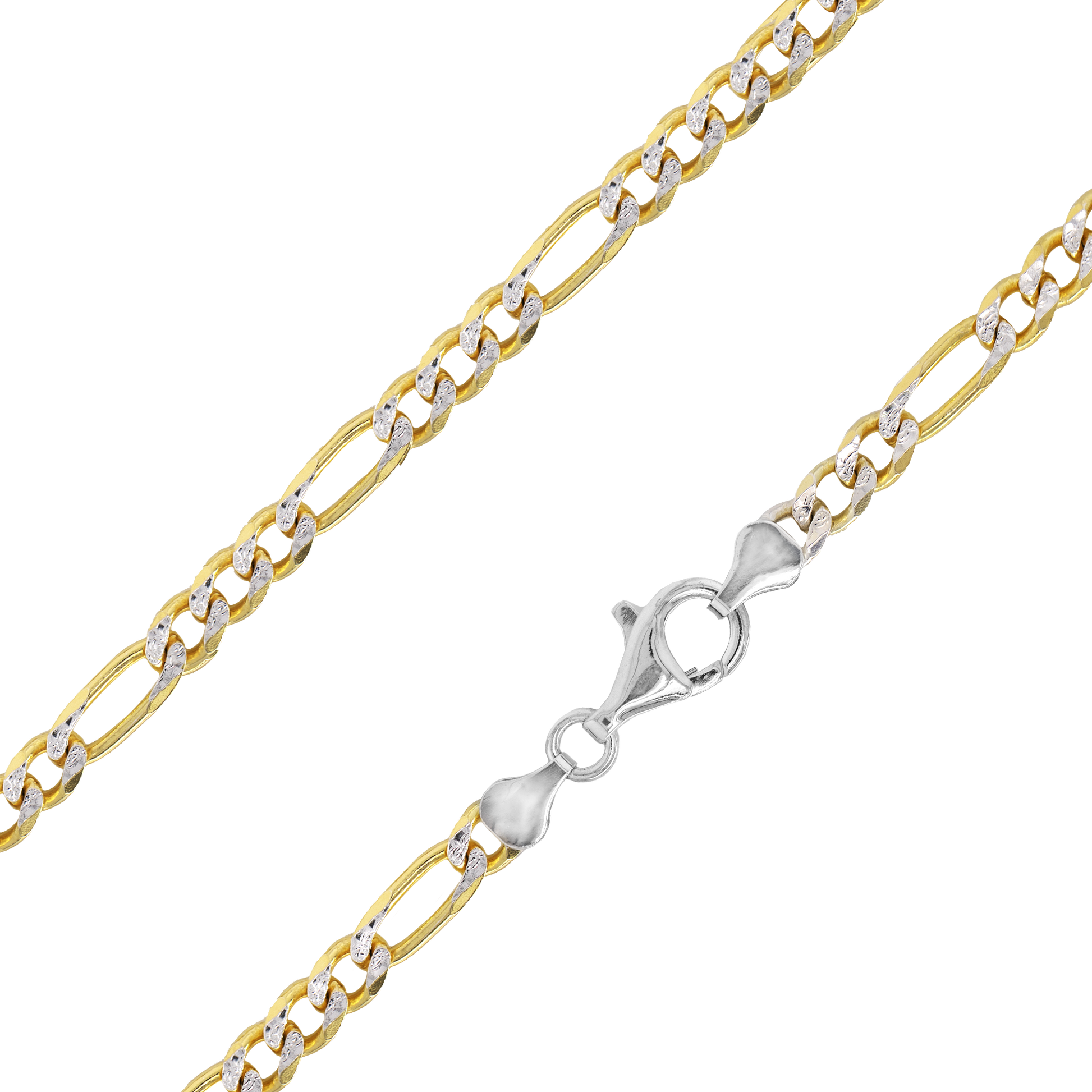 5.5mm Pave Figaro Chain in 18K Gold over Sterling Silver