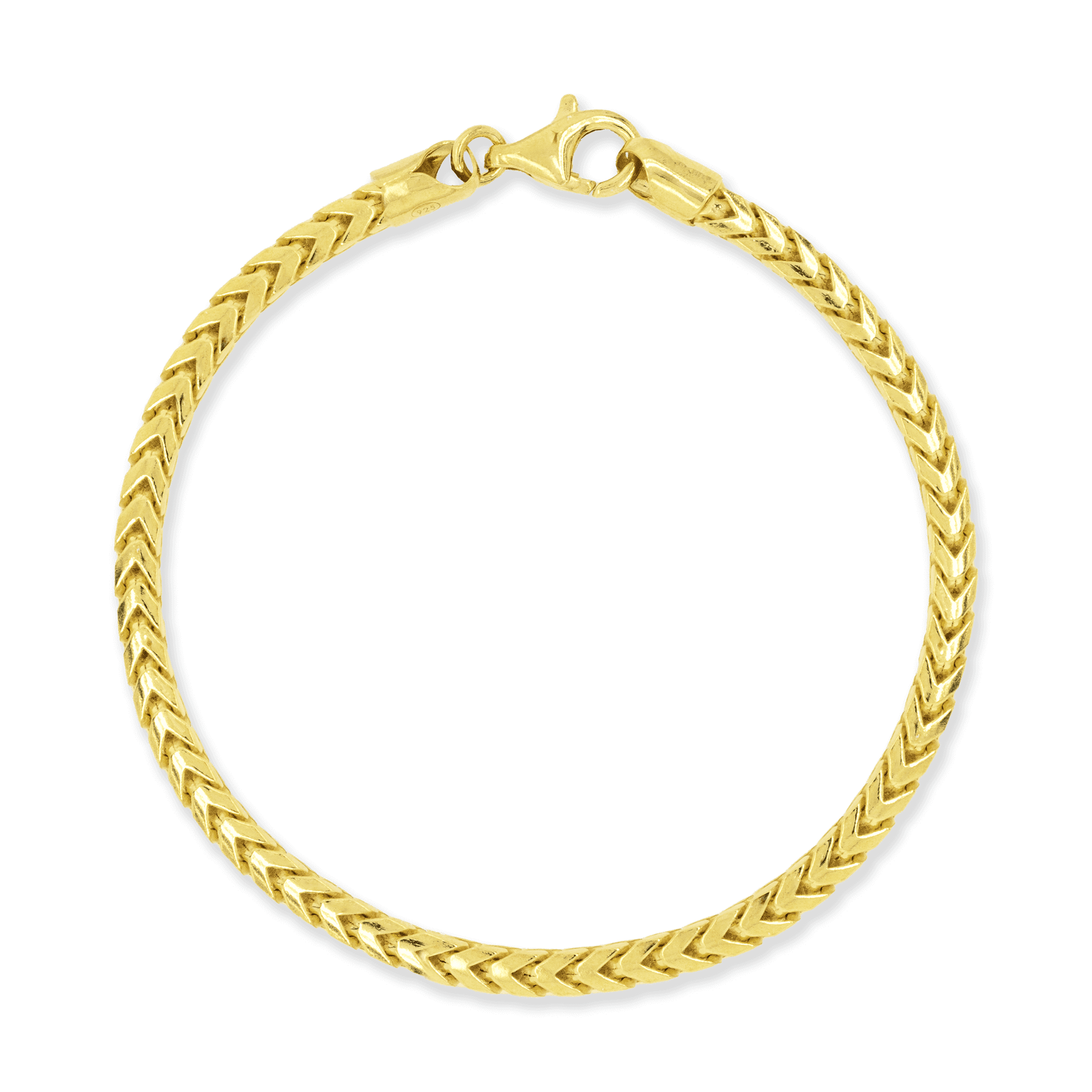 Franco Stellari Italian Sterling Silver Yellow Gold 4mm Franco Bracelet