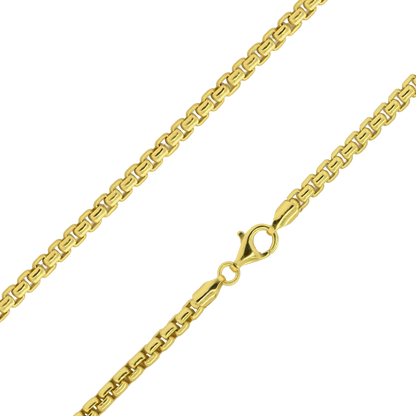 18K Gold over Sterling Silver 4mm Round Box Chain