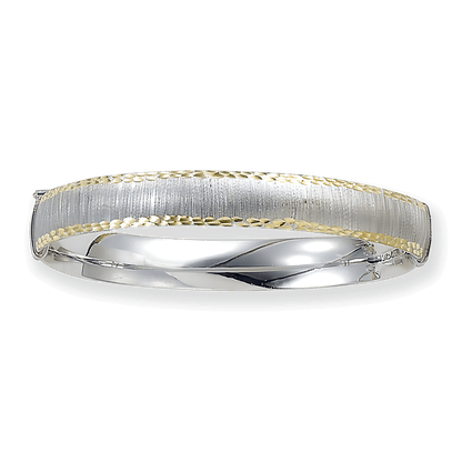 Franco Stellari Italian Sterling Silver 2-Tone Diamond Cut Edge Wide Bangle Bracelet with brushed finish