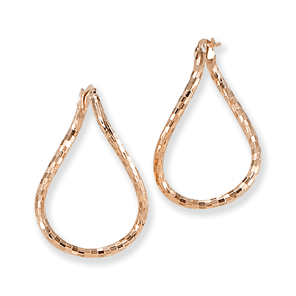 Franco Stellari Italian Sterling Silver Rose Gold Faceted Disco Twist Hoop Earrings